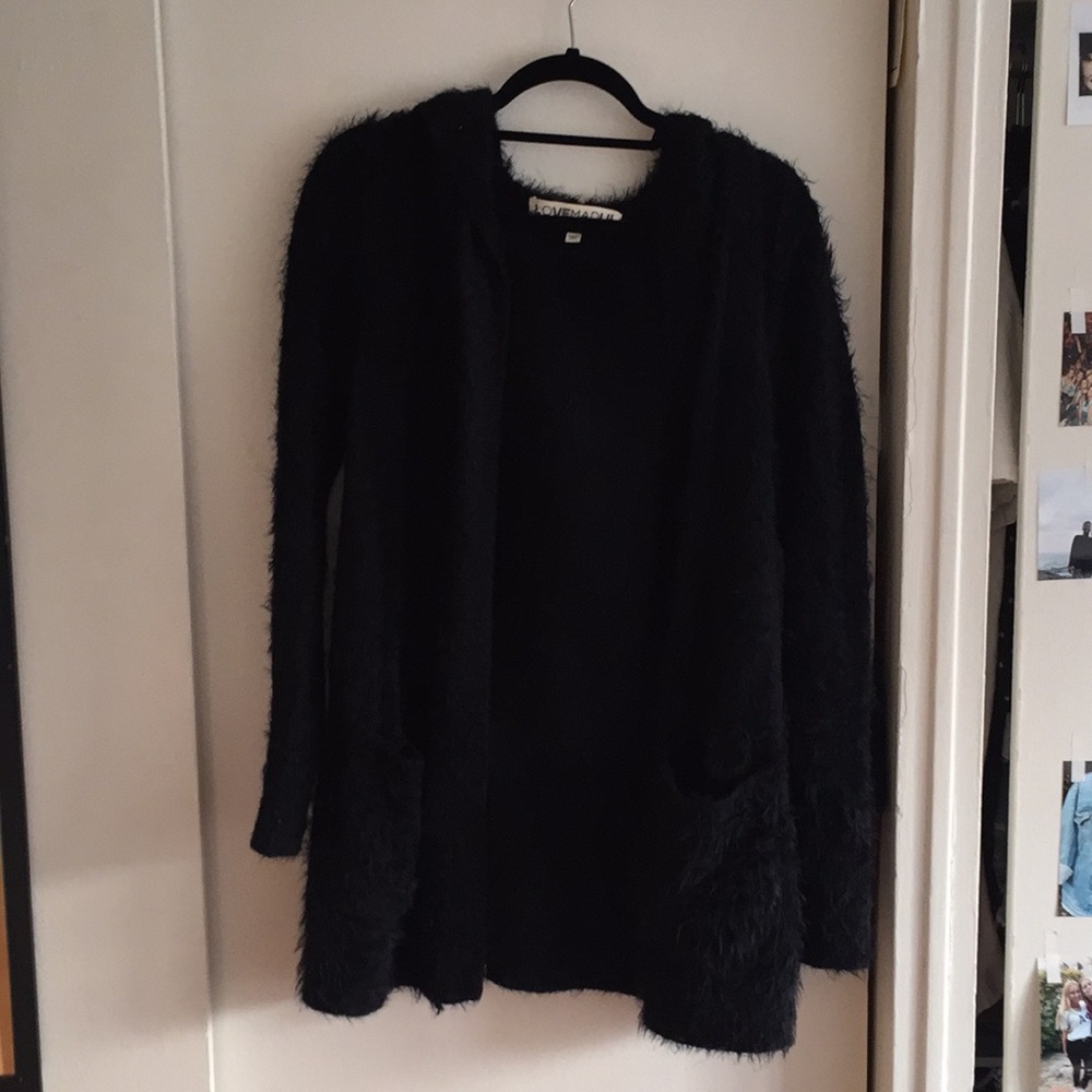 black fuzzy cardigan